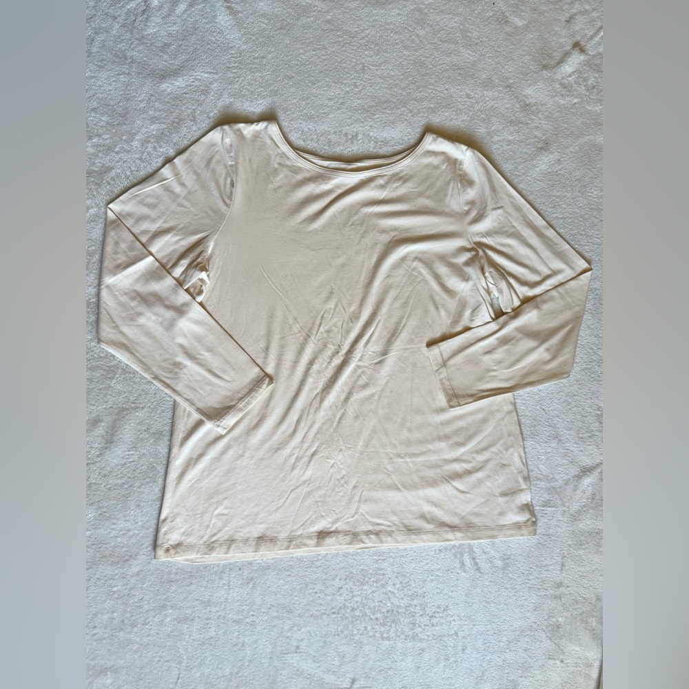 Susan Graver Essentials Large Cotton Modal Long Sleeve Bateau Neck Top Off White